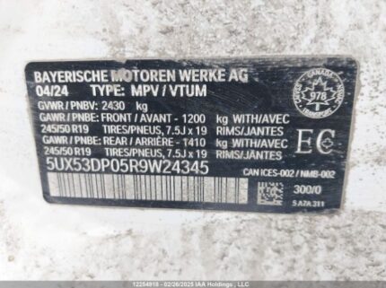5UX53DP05R9W24345 2024 BMW