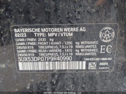 5UX53DP07P9R40990 2023 BMW