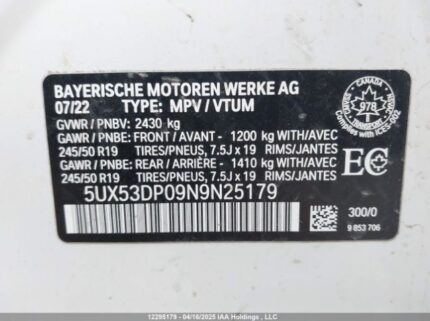 5UX53DP09N9N25179 2022 BMW