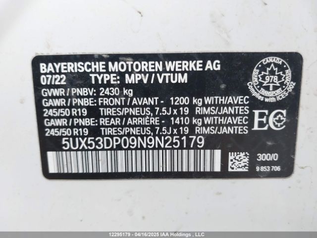 5UX53DP09N9N25179 2022 BMW