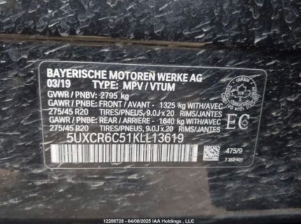 5UXCR6C51KLL13619 2019 BMW