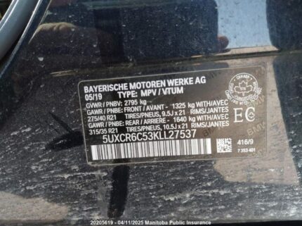 5UXCR6C53KLL27537 2019 BMW