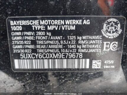 5UXCY6C0XM9E79678 2021 BMW