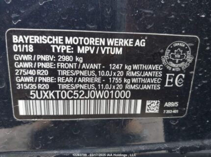 5UXKT0C52J0W01000 2018 BMW