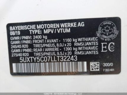 5UXTY5C07LLT32243 2020 BMW