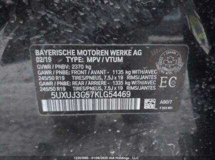5UXUJ3C57KLG54469 2019 BMW
