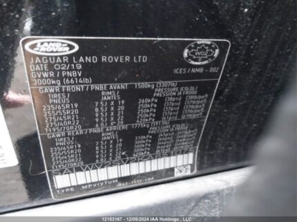 SALWV2SV2KA851075 2019 LAND ROVER