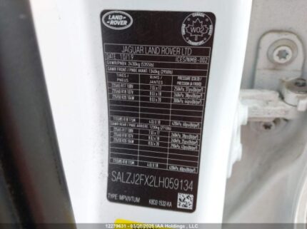 SALZJ2FX2LH059134 2020 LAND ROVER
