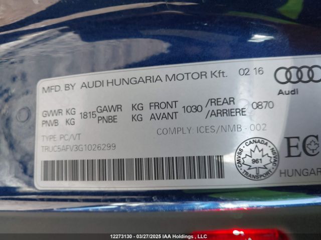 TRUC5AFV3G1026299 2016 AUDI