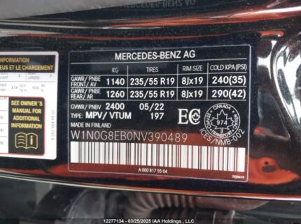 W1N0G8EB0NV390489 2022 MERCEDES-BENZ