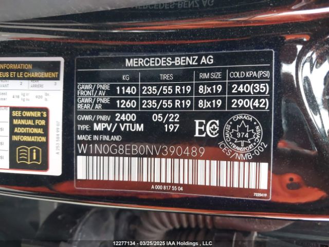 W1N0G8EB0NV390489 2022 MERCEDES-BENZ