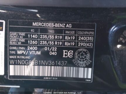 W1N0G8EB1NV361437 2022 MERCEDES-BENZ