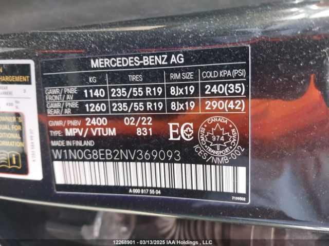 W1N0G8EB2NV369093 2022 MERCEDES-BENZ