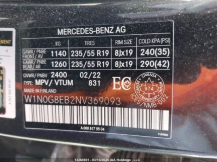 W1N0G8EB2NV369093 2022 MERCEDES-BENZ