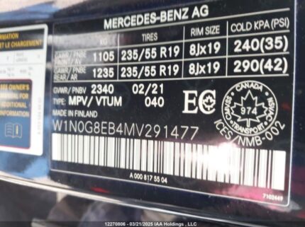 W1N0G8EB4MV291477 2021 MERCEDES-BENZ