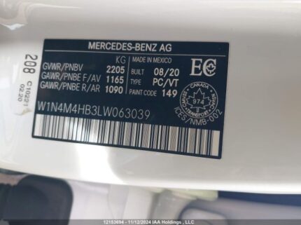 W1N4M4HB3LW063039 2020 MERCEDES-BENZ