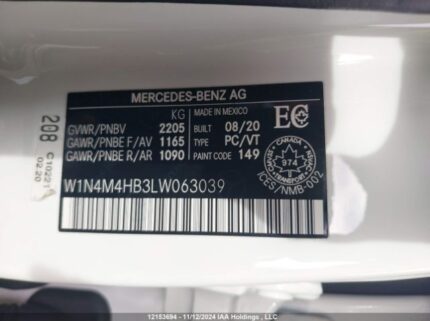 W1N4M4HB3LW063039 2020 MERCEDES-BENZ