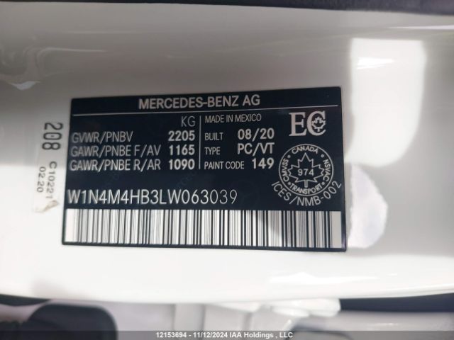 W1N4M4HB3LW063039 2020 MERCEDES-BENZ