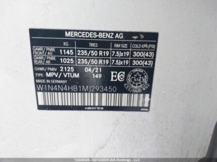 W1N4N4HB1MJ293450 2021 MERCEDES-BENZ