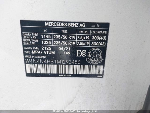 W1N4N4HB1MJ293450 2021 MERCEDES-BENZ