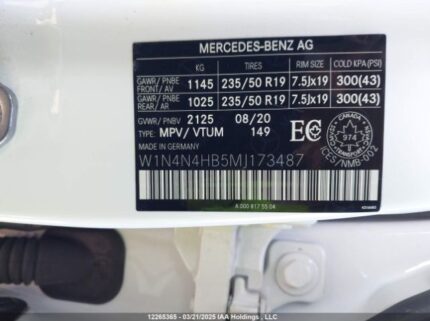 W1N4N4HB5MJ173487 2021 MERCEDES-BENZ
