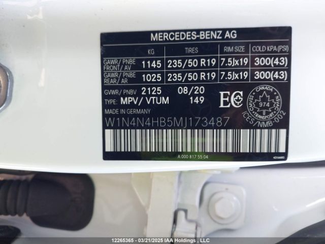 W1N4N4HB5MJ173487 2021 MERCEDES-BENZ