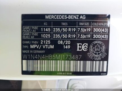 W1N4N4HB5MJ173487 2021 MERCEDES-BENZ