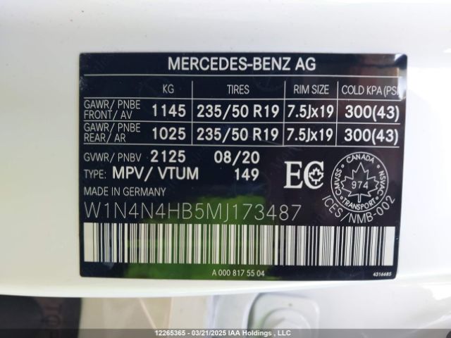 W1N4N4HB5MJ173487 2021 MERCEDES-BENZ