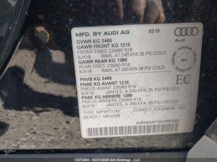 WA1ANAFY8K2085065 2019 AUDI