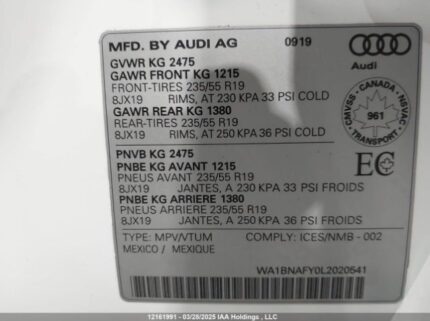 WA1BNAFY0L2020541 2020 AUDI