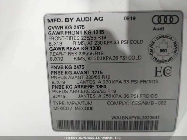 WA1BNAFY0L2020541 2020 AUDI