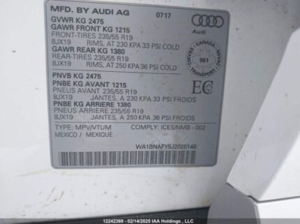 WA1BNAFY5J2025148 2018 AUDI