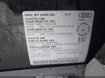 WA1BNAFY6K2118679 2019 AUDI