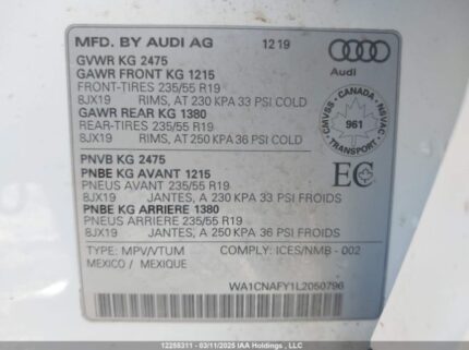 WA1CNAFY1L2050796 2020 AUDI
