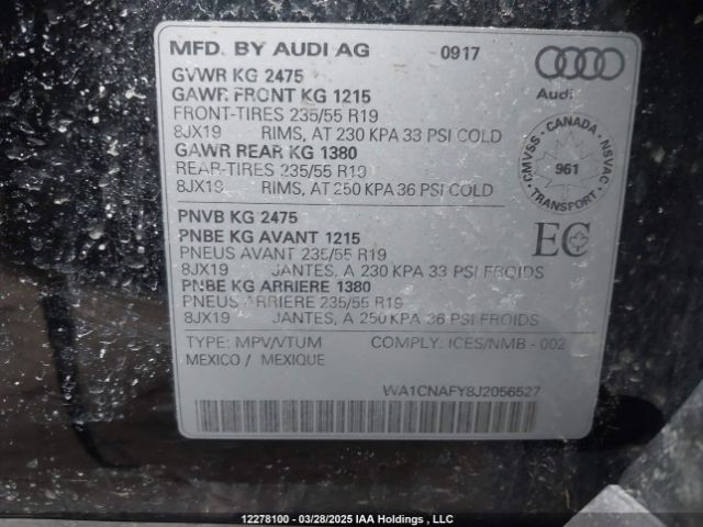WA1CNAFY8J2056527 2018 AUDI