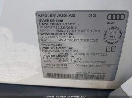 WA1EAAFY0M2090308 2021 AUDI
