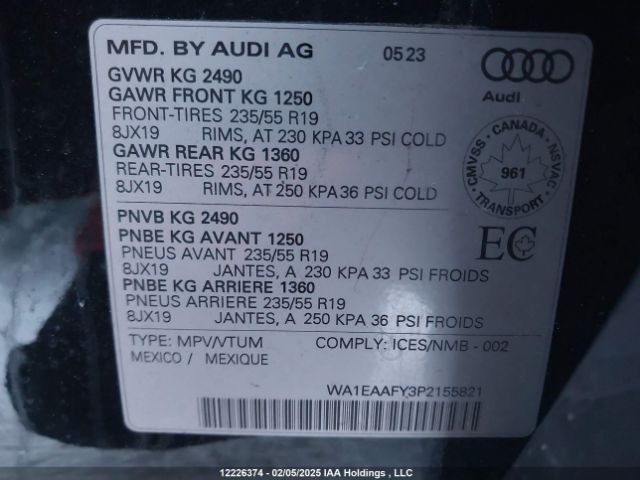 WA1EAAFY3P2155821 2023 AUDI