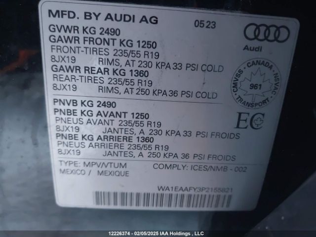 WA1EAAFY3P2155821 2023 AUDI
