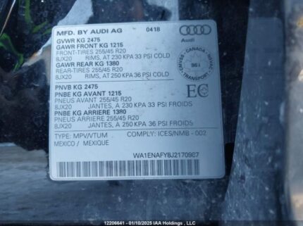 WA1ENAFY8J2170987 2018 AUDI