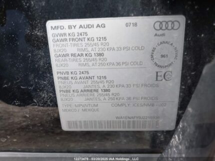 WA1ENAFY9J2215936 2018 AUDI