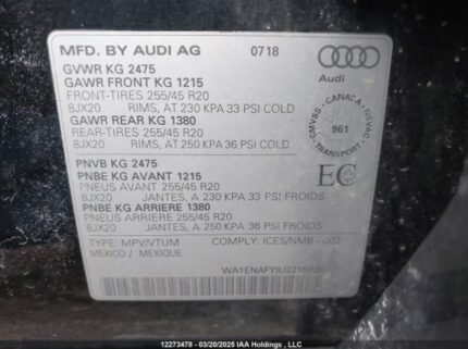 WA1ENAFY9J2215936 2018 AUDI