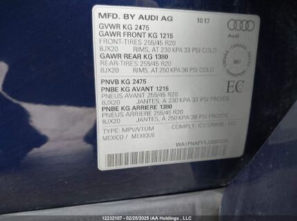 WA1FNAFY1J2081203 2018 AUDI