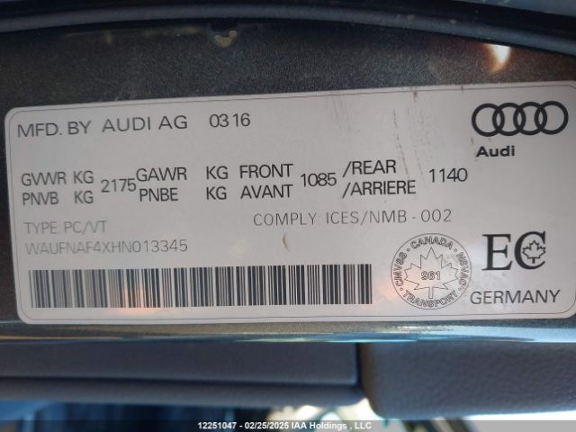 WAUFNAF4XHN013345 2017 AUDI