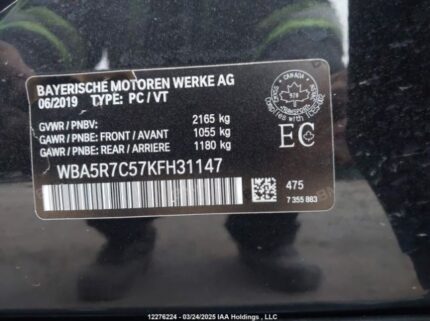 WBA5R7C57KFH31147 2019 BMW