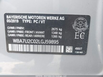 WBA7U2C02LGJ59895 2020 BMW