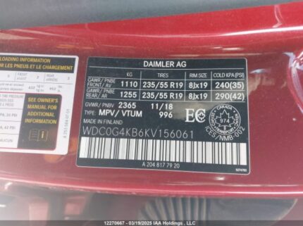 WDC0G4KB6KV156061 2019 MERCEDES-BENZ