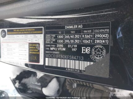 WDC0J8KB0KF584713 2019 MERCEDES-BENZ