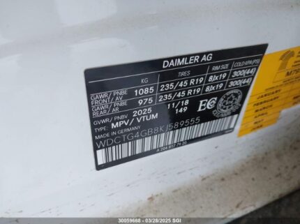 WDCTG4GB8KJ589555 2019 MERCEDES-BENZ