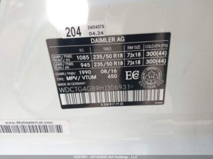 WDCTG4GB9HJ306931 2017 MERCEDES-BENZ