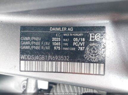 WDDSJ4GB1JN693532 2018 MERCEDES-BENZ